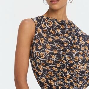 Ulla Johnson Medea Asymmetric Shirred Top Floral Black Size M NWT $290